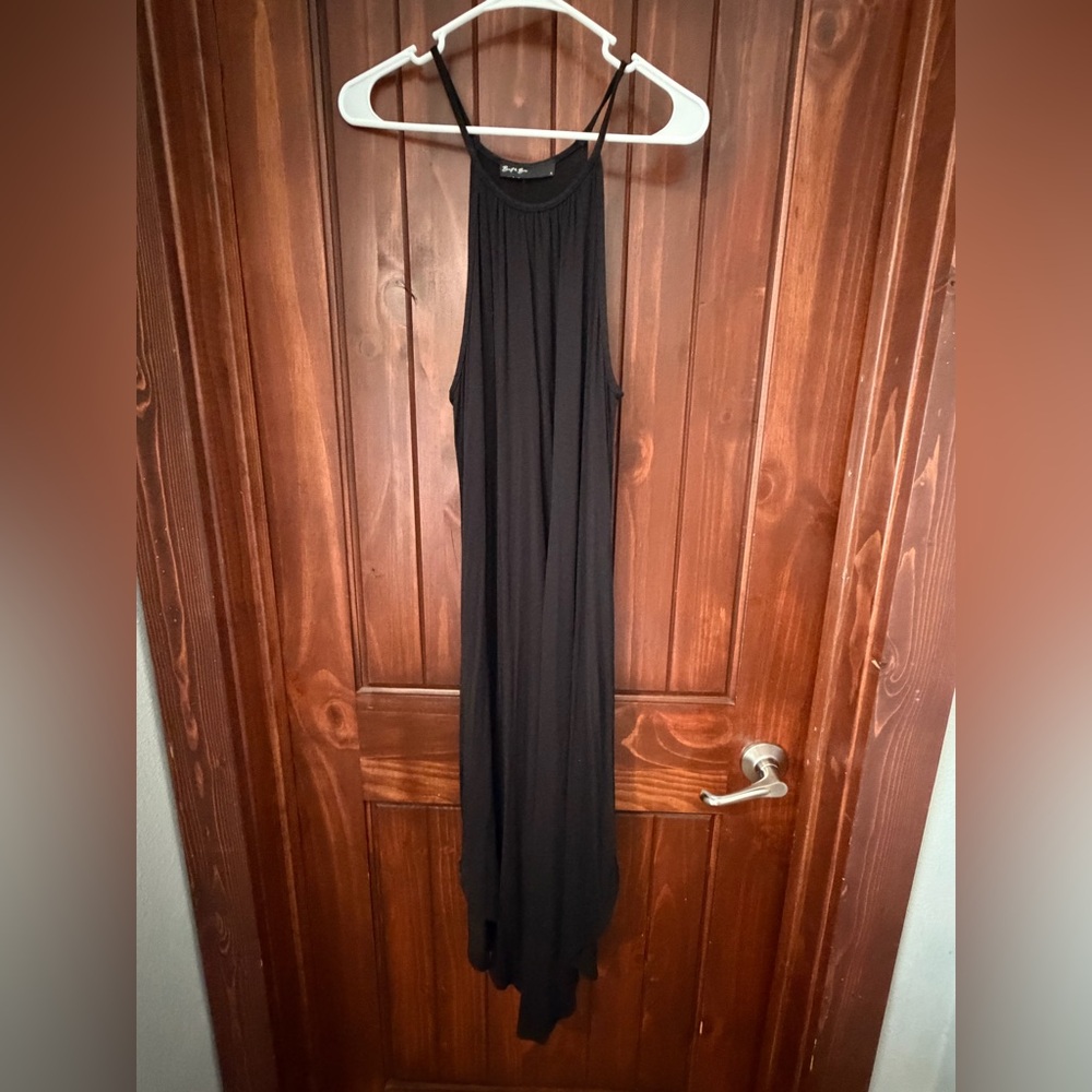 Pink Rose Black Sleeveless Maxi Dress